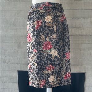 Floral Print Pencil Skirt - Black with Red & Cream Flowers